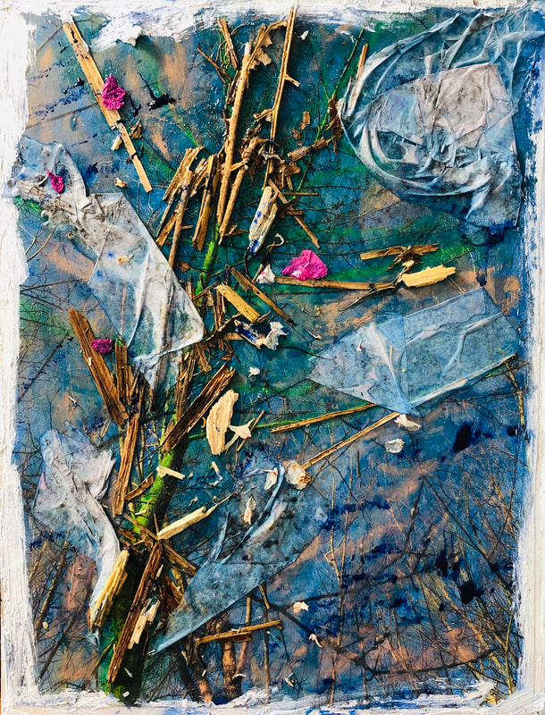 Abstract painting and collage using natural materials