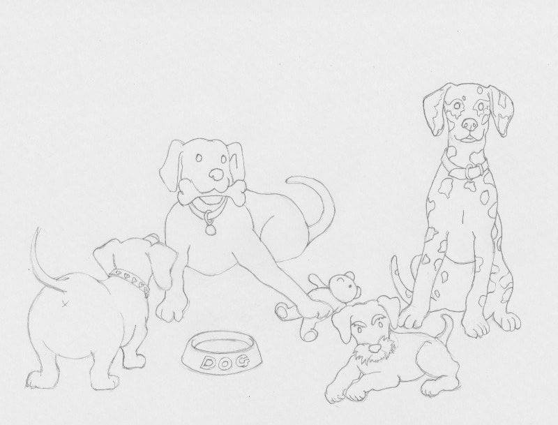 pencil drawing of dogs