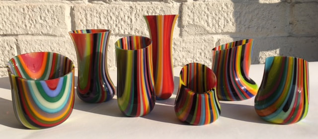Multi-coloured glass pieces