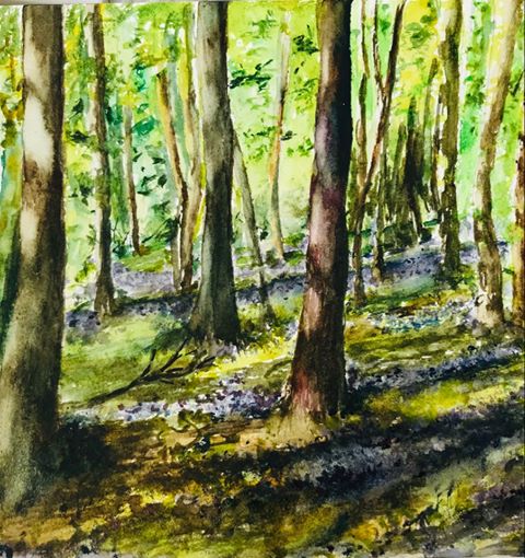 Painting of a bluebell wood