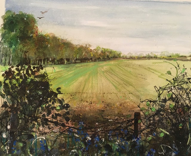 Painting of a field and hedgerows