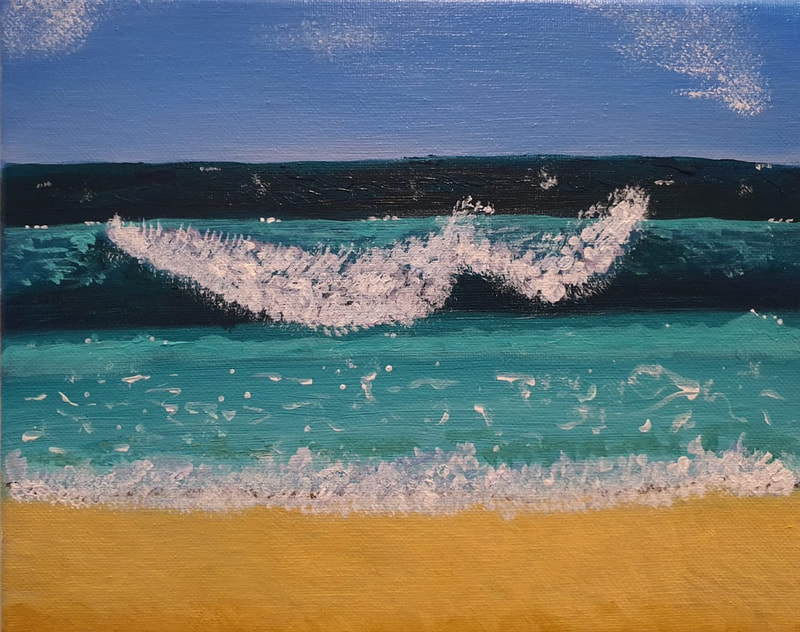 Painting of waves breaking on a beach
